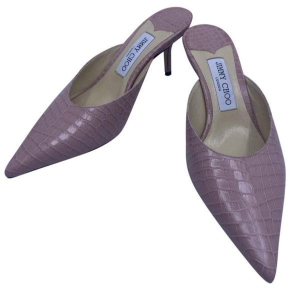 Jimmy Choo RAV 65 CROCODILE-EFFECT LEATHER MULES IN BLUSH